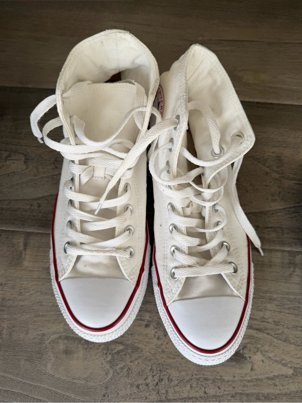 Converse White Canvas High Top Sneakers with Red Accent